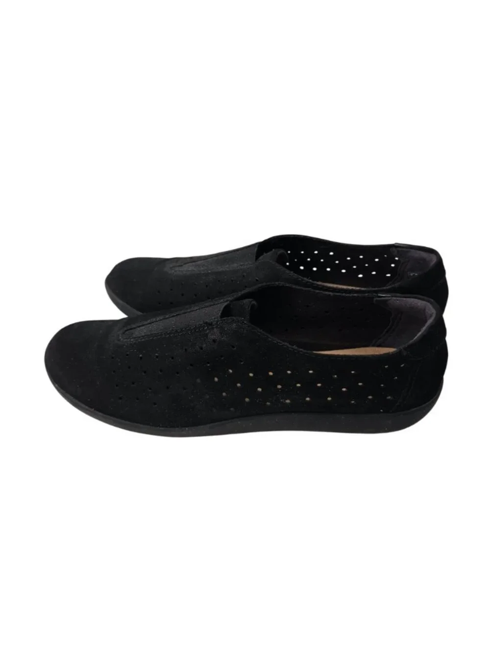 Clarks Loafers Womens Size 9.5 Black Leather Perforated Soft Cushion Shoes Suede - Picture 3 of 9